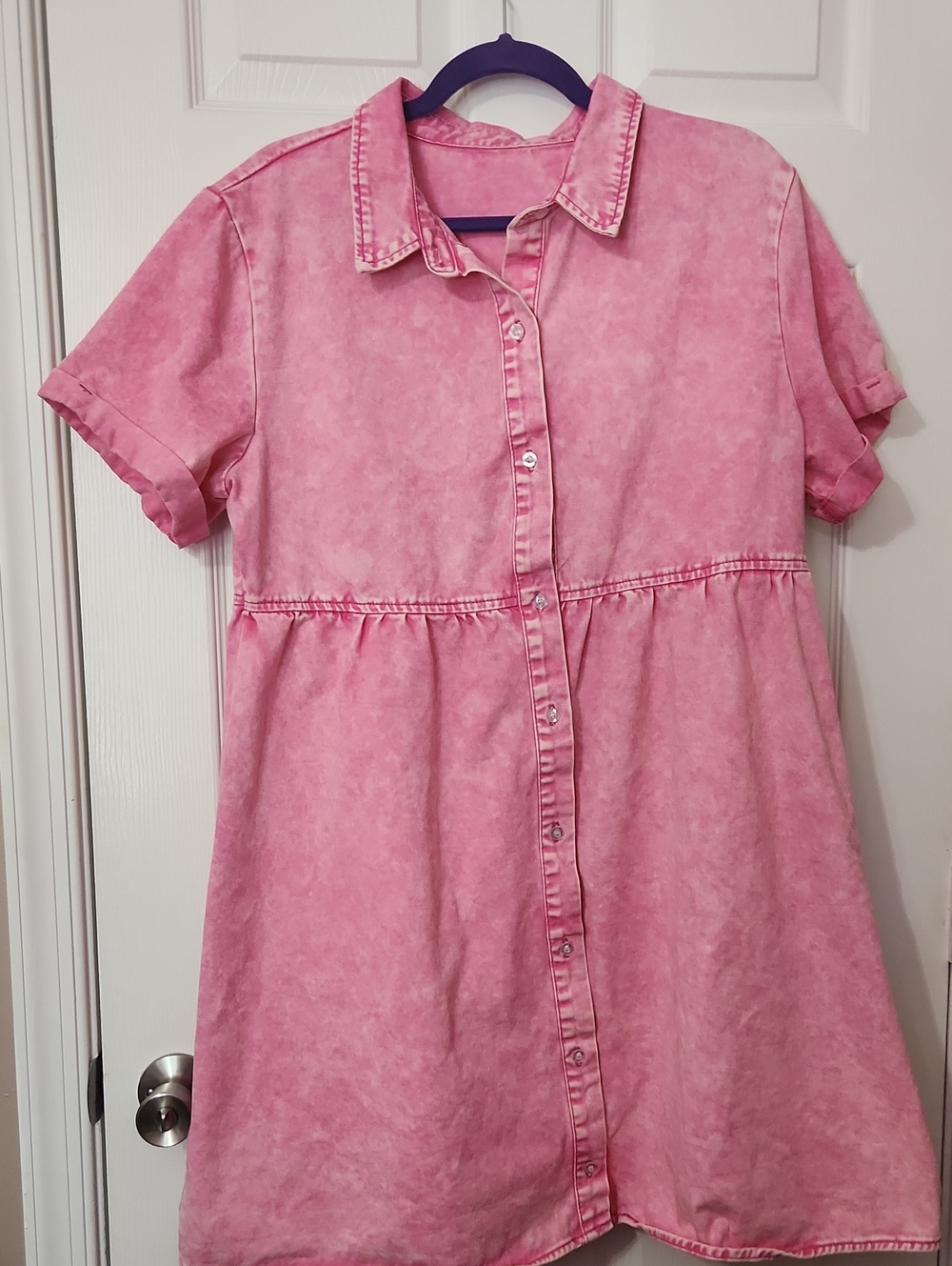 Women's Pink Button-Front Casual Short-Sleeve Dress